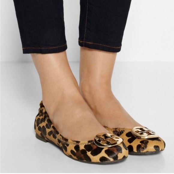 Tory Burch Reva Animal Leopard Print Calf Hair Classic Ballet Flats Shoes - Picture 1 of 16
